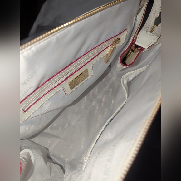 Arcadia White Genuine Patent Leather With Tan Details Satchel Bag - Picture 11 of 11